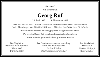 Traueranzeige von Georg Ruf von Wetterauer Zeitung, Wetterauer Zeitung