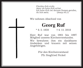 Traueranzeige von Georg Ruf von Wetterauer Zeitung, Wetterauer Zeitung
