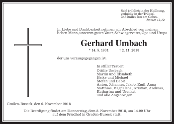 Traueranzeige von Gerhard Umbach von Giessener Allgemeine, Alsfelder Allgemeine