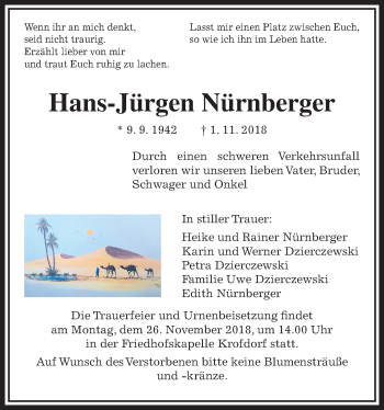 Traueranzeige von Hans-Jürgen Nürnberger von Giessener Allgemeine, Alsfelder Allgemeine