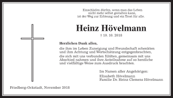 Traueranzeige von Heinz Hövelmann von Wetterauer Zeitung, Wetterauer Zeitung