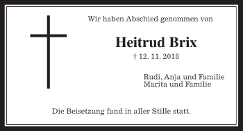 Traueranzeige von Heitrud Brix von Rabenauer Zeitung