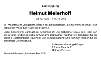Traueranzeige von Helmut Meierhoff von Giessener Allgemeine, Alsfelder Allgemeine
