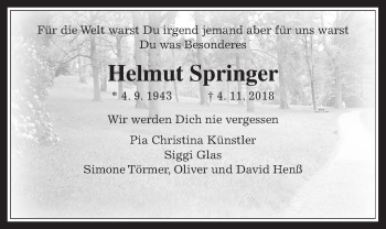Traueranzeige von Helmut Springer von Wetterauer Zeitung, Wetterauer Zeitung