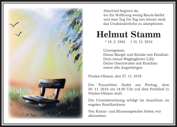 Traueranzeige von Helmut Stamm von Alsfelder Allgemeine