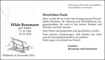 Traueranzeige von Hilde Braumann von Wetterauer Zeitung, Wetterauer Zeitung