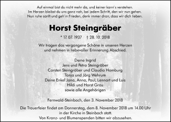 Traueranzeige von Horst Steingräber von Giessener Allgemeine, Alsfelder Allgemeine