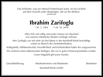 Traueranzeige von Ibrahim Zarifoglu von Wetterauer Zeitung, Wetterauer Zeitung