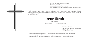 Traueranzeige von Irene Stroh von Wetterauer Zeitung, Wetterauer Zeitung