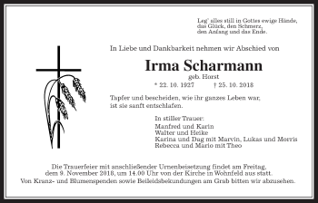 Traueranzeige von Irma Scharmann von Alsfelder Allgemeine