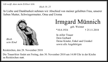 Traueranzeige von Irmgard Münnich von Giessener Allgemeine, Alsfelder Allgemeine