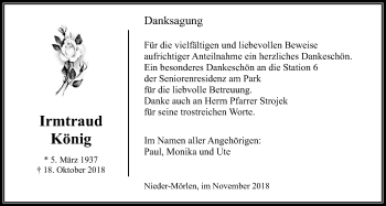 Traueranzeige von Irmtraud König von Wetterauer Zeitung, Wetterauer Zeitung
