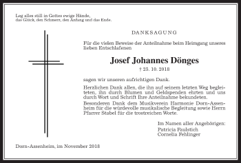 Traueranzeige von Josef Johannes Dönges von Wetterauer Zeitung, Wetterauer Zeitung