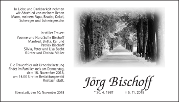 Traueranzeige von Jörg Bischoff von Wetterauer Zeitung, Wetterauer Zeitung