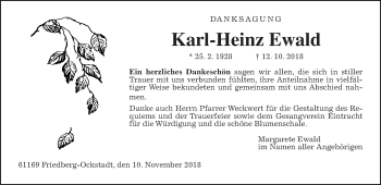 Traueranzeige von Karl-Heinz Ewlad von Wetterauer Zeitung, Wetterauer Zeitung