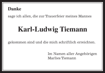 Traueranzeige von Karl-Ludwig Tiemann von Pohlheimer Nachrichten