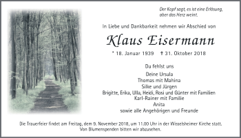 Traueranzeige von Klaus Eisermann von Wetterauer Zeitung, Wetterauer Zeitung