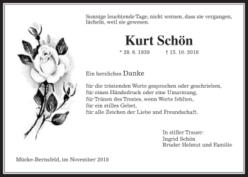 Traueranzeige von Kurt Schön von Giessener Allgemeine, Alsfelder Allgemeine