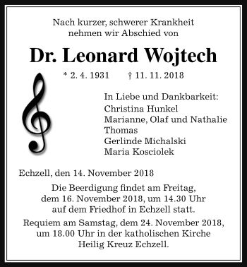 Traueranzeige von Leonard Wojtech von Wetterauer Zeitung, Wetterauer Zeitung