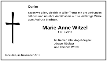 Traueranzeige von Marie-Anne Witzel von Licher Wochenblatt, Licher Wochenblatt, Licher Wochenblatt