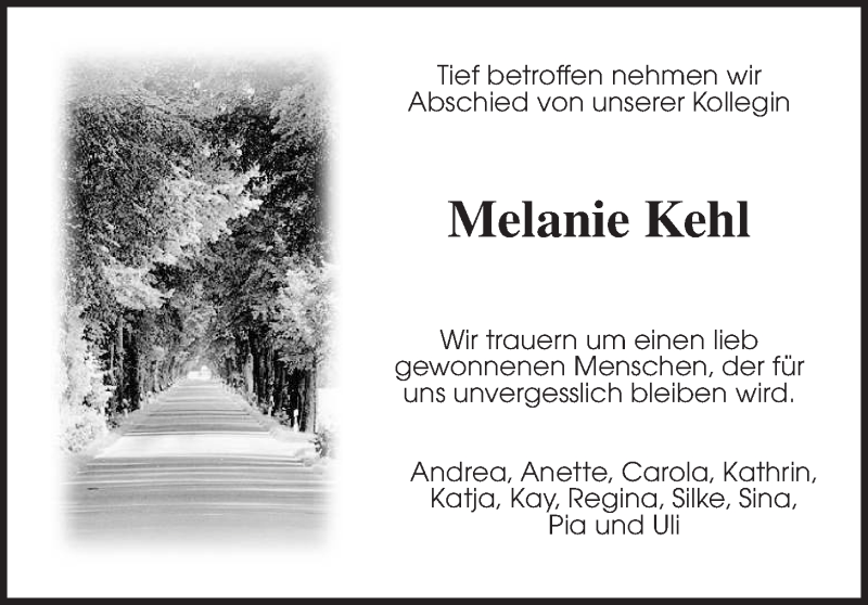  Traueranzeige für Melanie Kehl vom 10.11.2018 aus Alsfelder Allgemeine