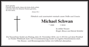 Traueranzeige von Michael Schwan von Wetterauer Zeitung, Wetterauer Zeitung