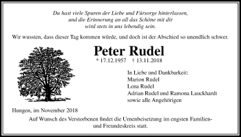 Traueranzeige von Peter Rudel von Licher Wochenblatt, Licher Wochenblatt, Licher Wochenblatt