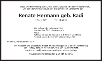 Traueranzeige von Renate Hermann von Giessener Allgemeine, Alsfelder Allgemeine