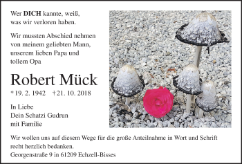 Traueranzeige von Robert Mück von Wetterauer Zeitung, Wetterauer Zeitung