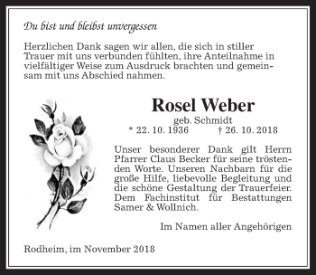Traueranzeige von Rosel Weber von Giessener Allgemeine, Alsfelder Allgemeine