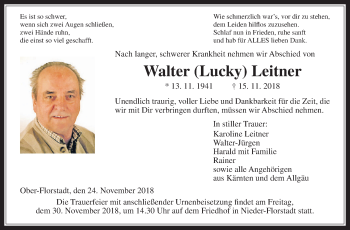 Traueranzeige von Walter Leitner von Wetterauer Zeitung, Wetterauer Zeitung