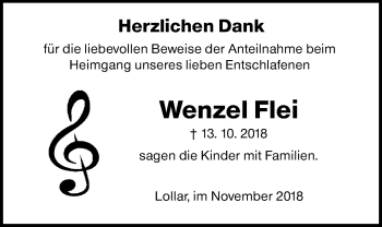 Traueranzeige von Wenzel Flei von Giessener Allgemeine, Alsfelder Allgemeine