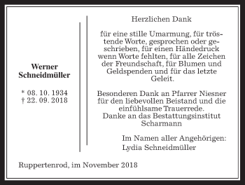 Traueranzeige von Werner Schneidmüller von Alsfelder Allgemeine