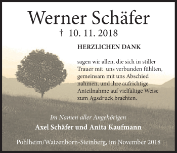 Traueranzeige von Werner Schäfer von Giessener Allgemeine, Alsfelder Allgemeine