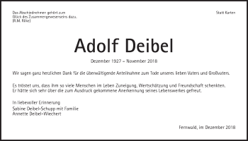 Traueranzeige von Adolf Deibel von Giessener Allgemeine, Alsfelder Allgemeine