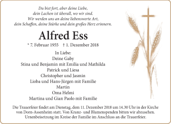 Traueranzeige von Alfred  Ess von Wetterauer Zeitung, Wetterauer Zeitung