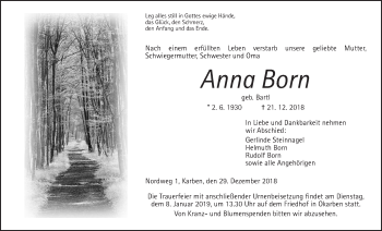 Traueranzeige von Anna Born von Wetterauer Zeitung