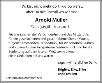 Traueranzeige von Arnold Müller von Wetterauer Zeitung, Wetterauer Zeitung
