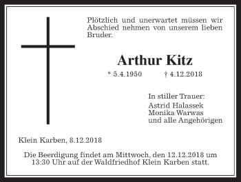 Traueranzeige von Arthur Kitz von Wetterauer Zeitung