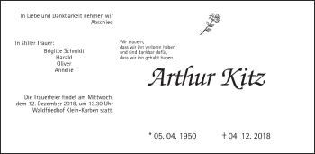 Traueranzeige von Arthur Kitz von Wetterauer Zeitung, Wetterauer Zeitung