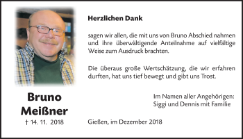 Traueranzeige von Bruno Meißner von Giessener Allgemeine, Alsfelder Allgemeine