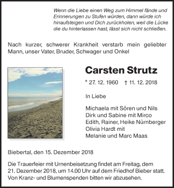 Traueranzeige von Carsten Strutz von Giessener Allgemeine, Alsfelder Allgemeine