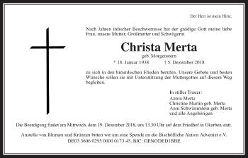 Traueranzeige von Christa Merta von Wetterauer Zeitung