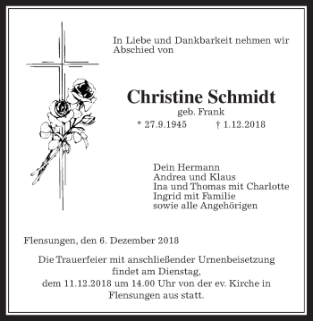 Traueranzeige von Christine Schmidt von Mücker Stimme