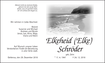 Traueranzeige von Elkeheid Schröder von Wetterauer Zeitung, Wetterauer Zeitung