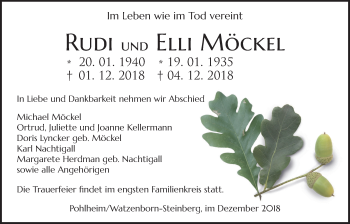 Traueranzeige von Elli Möckel von Giessener Allgemeine, Alsfelder Allgemeine
