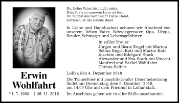 Traueranzeige von Erwin Wohlfahrt von Giessener Allgemeine, Alsfelder Allgemeine