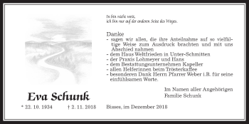 Traueranzeige von Eva Schunk von Wetterauer Zeitung, Wetterauer Zeitung