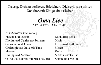 Traueranzeige von Felicitas Schuld von Alsfelder Allgemeine