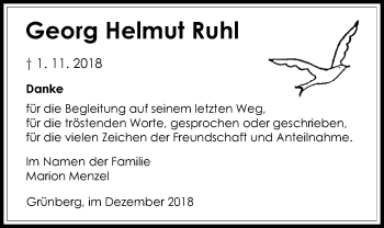 Traueranzeige von Georg Helmut Ruhl von Giessener Allgemeine, Alsfelder Allgemeine